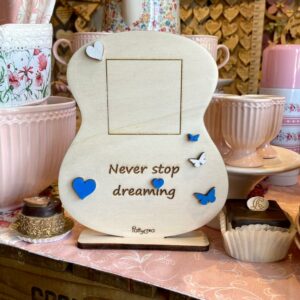 Chitarra legno con base spazio per foto e frase personalizzabile H.20 cm 2952 Pattycrea Lab