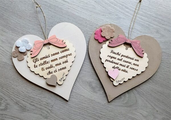 Cuore in legno con cuore ondulato e frase incisa a laser personalizzabile Generiche H.15cm 3452 Pattycrea Lab