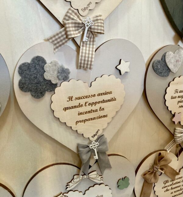 Cuore legno frase incisa laser H.25cm Pattycrea