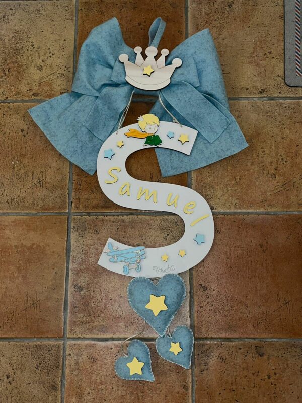 Fiocco nascita con lettera personalizzabile H.40 cm Pattycrea