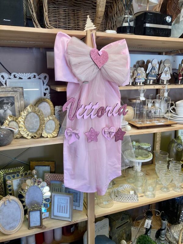 Fiocco nascita tessuto tulle scritta legno e brillantini Pattycrea