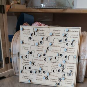 PANNELLO PUZZLE LEGNO CON NOME E FRASE INCISO LASER 25x25CM  16 TESSERE 2255