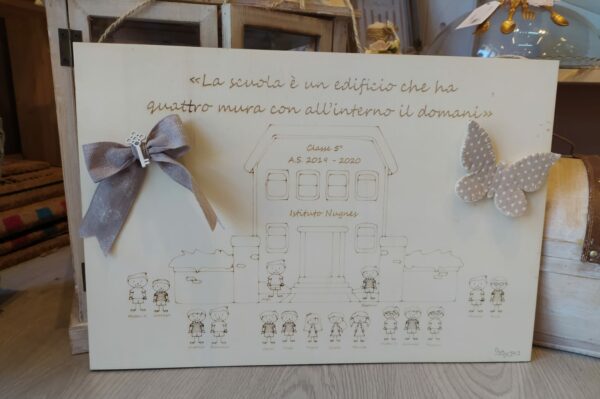 Pannello Scuola inciso a laser personaggi e frasi 50x35 cm 2273 Pattycrea