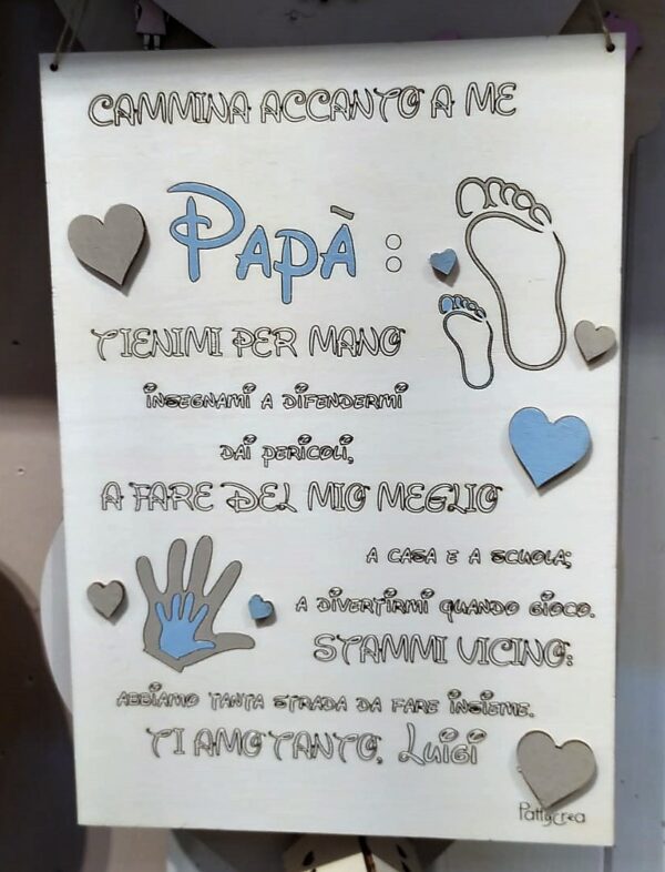 Quadretto legno con frase incisa personalizzabile Festa del Papà 20x30cm 2788