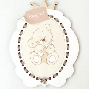 Quadretto ovale con coroncina orsetto H.30cm Pattycrea
