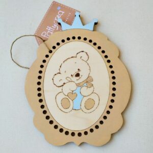 Quadretto ovale con coroncina orsetto pigiama H.20cm PattycreaLab