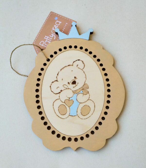 Quadretto ovale con coroncina orsetto pigiama H.20cm PattycreaLab