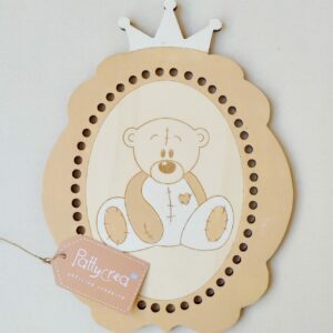 Quadretto ovale con coroncina orsetto pigiama H.30cm Pattycrea