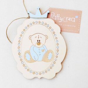 Quadretto ovale con coroncina orsetto pigiama H.15cm Pattycrea