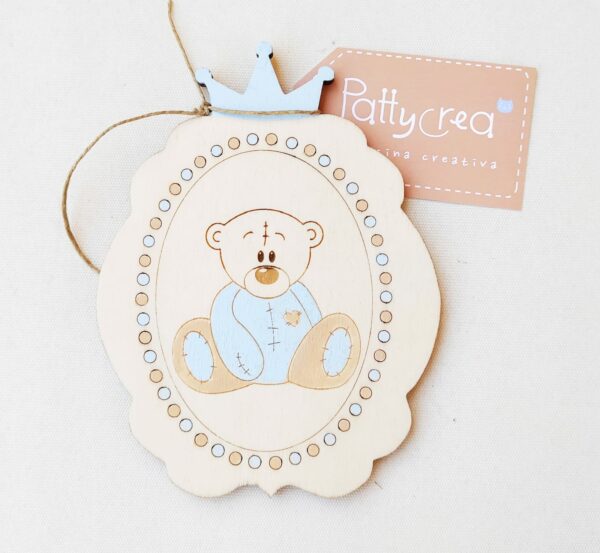 Quadretto ovale con coroncina orsetto pigiama H.15cm Pattycrea