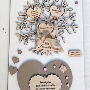 Quadro con albero della vita cuore e frase incisa a laser tutto in legno H.80cm 1870