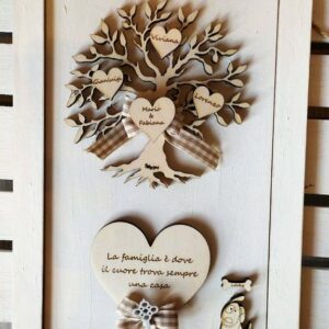 Quadro con albero della vita cuori e cane H.45cm  2396