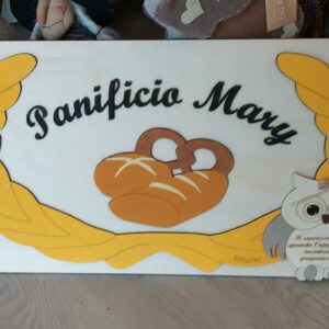 Rettangolo in legno inciso a laser logo panificio con gufo personalizzabile 3091