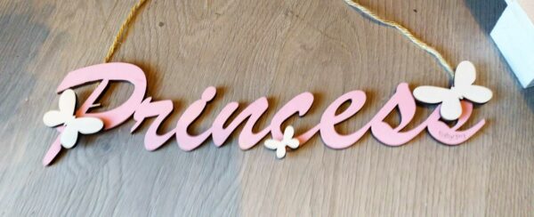 Scritta legno Princess L.30cm con farfalle 2434