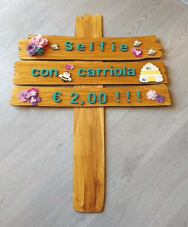 Tabella selfie in legno con api, fiori e lettere H.90cm dipinto a mano 2357