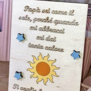 Targa il legno con baser sole incisa persnalizabile per la Festa del Papà H17cm 2791