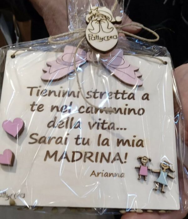 Targa legno con frase per madrina 13x13cm 3116