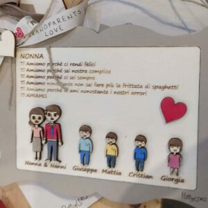 Targa legno nonni con personaggi e frase Idea Regalo festa dei nonni Pattycrea