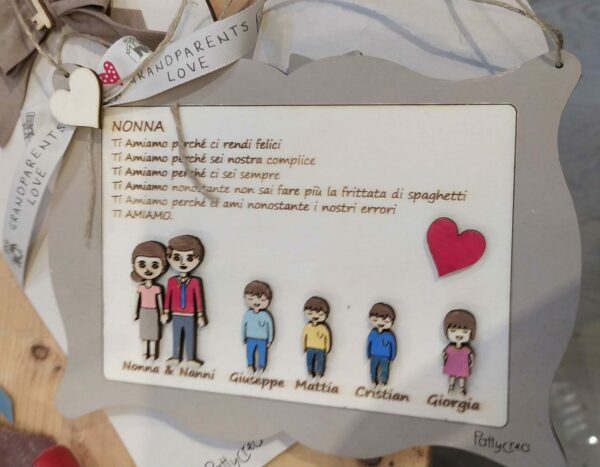 Targa legno nonni con personaggi e frase Idea Regalo festa dei nonni Pattycrea