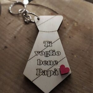 Portachiave legno a forma di cravatta frase incisa personalizzabile per la Festa del Papà 2796