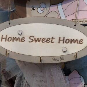 Portachiavi legno ovale frase Home sweet home personalizzabile L.20cm Pattycrea