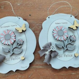 Quadretto con girasole in legno con scritta incisa a laser personalizzabile   D.10cm 3355 Pattycrea