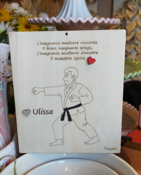 Quadretto in legno inciso a laser personalizzabilE maestro judo  e frase H.20cm 3383 Pattycrea