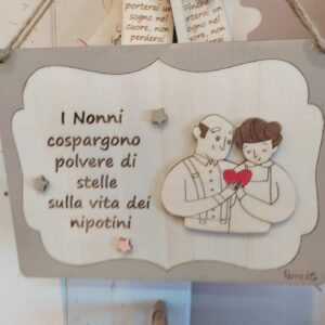 Quadretto nonni con personaggi e frase personalizzabile H.15cm Idea Regalo festa dei nonni Pattycrea