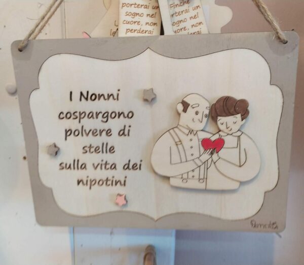 Quadretto nonni con personaggi e frase personalizzabile H.15cm Idea Regalo festa dei nonni Pattycrea