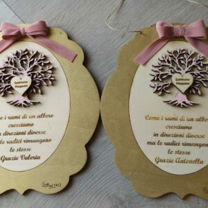 Quadretto ovale in legno inciso a laser con albero della vita e frase personalizzabile 2960 Pattycrea