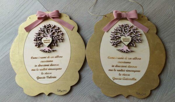Quadretto ovale in legno inciso a laser con albero della vita e frase personalizzabile 2960 Pattycrea