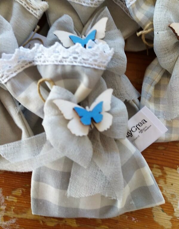 Sacchetto cotone con pizzo fiocco e farfalla 3376 Pattycrea