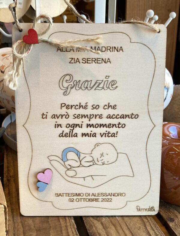 Targa incisa a laser con dedica madrina personalizzabile  Idea Regalo H.20cm Pattycrea