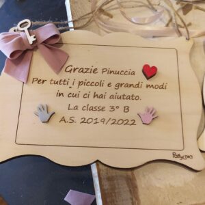 Targa legno incisa a laser con ringraziamenti e frasi personalizzabili  L.20cm 3344 Pattycrea