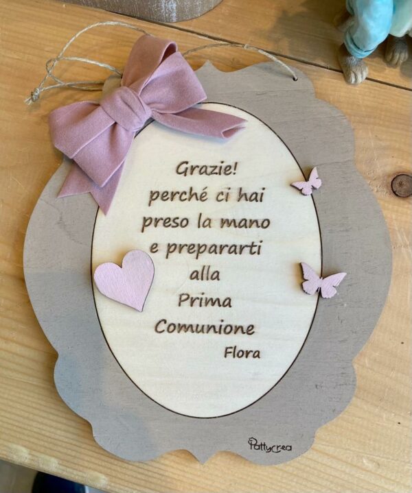 Quadretto legno inciso laser per catechiste personalizzabile H.20cm Pattycrea
