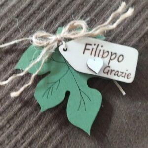 Segnaposto foglia dipinto con tag personalizzabile 8cm