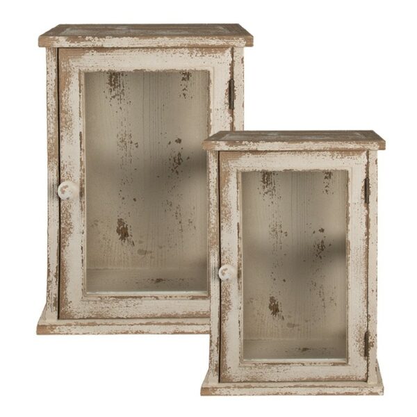 Clayre & Eef Mensola da parete 42x26x56 cm Bianco Marrone Legno Vetro