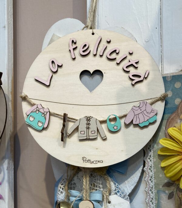 Cerchio personalizzabile con panni stesi coniglietto D.18cm Pattycrea