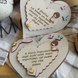 Cuore doppio ondulato prima comunione con frase H.15cm Pattycrea