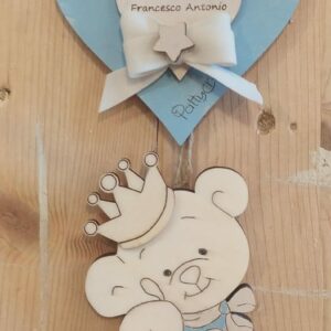 Fiocco nascita con cuore e orsetto personalizzabile dipinto a mano 10cm