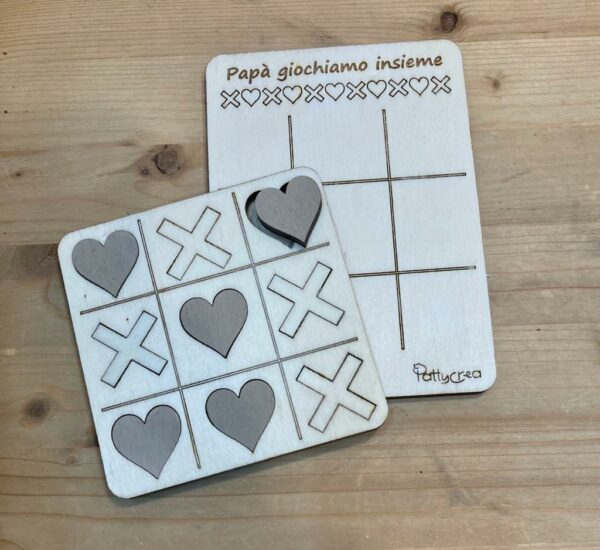 Gioco tris legno Papà giochiamo insieme idea regalo Festa del Papà Pattycrea