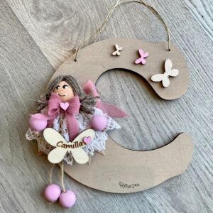 Lettera iniziale con angelo e nome personalizzabile H.20cm Pattycrea