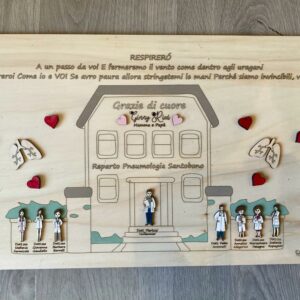 Pannello santobonocon medici  e dedica inciso a laser personaggi e frasi 50x32 cm Pattycrea