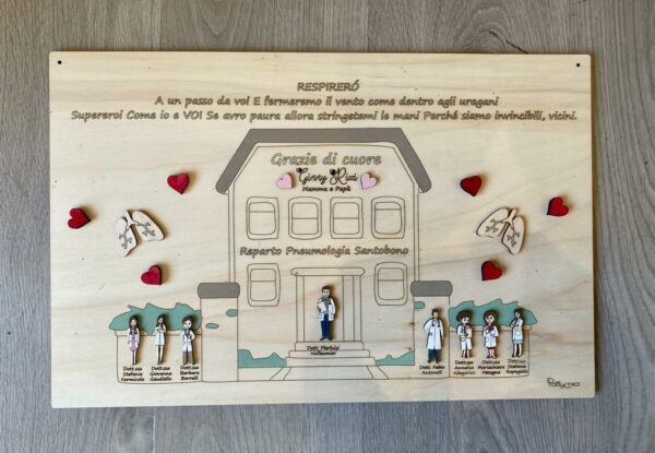 Pannello santobonocon medici  e dedica inciso a laser personaggi e frasi 50x32 cm Pattycrea