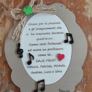 Quadretto legno inciso laser per professori personalizzabile H.20cm Pattycrea
