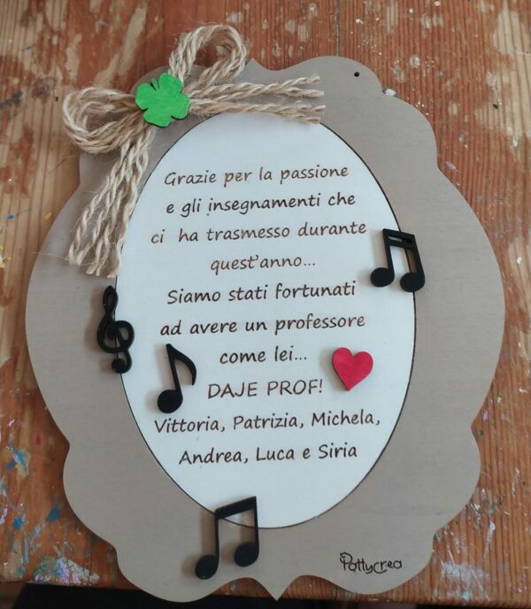 Quadretto legno inciso laser per professori personalizzabile H.20cm Pattycrea