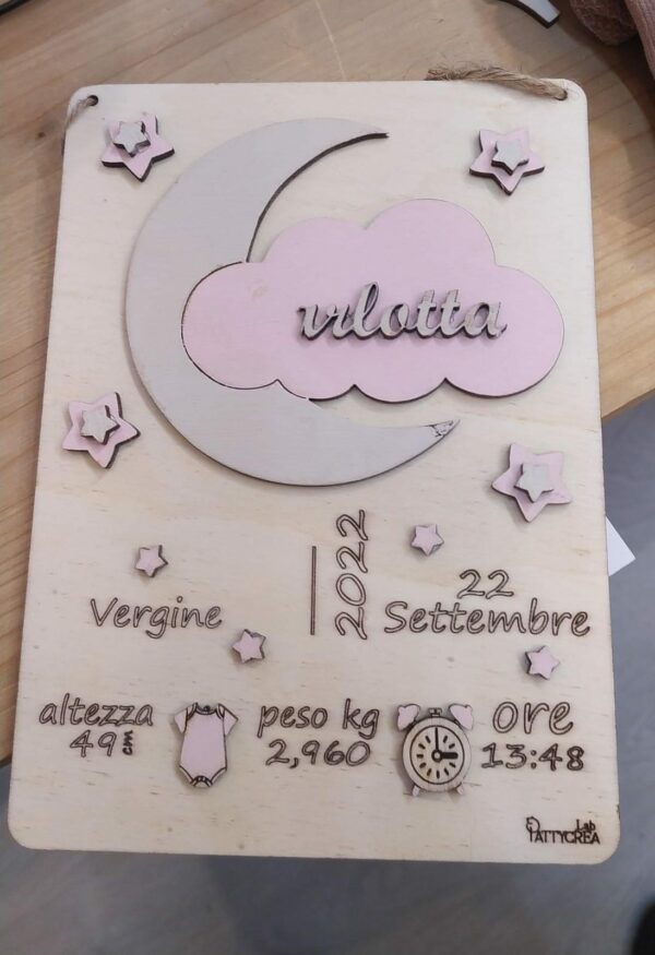 Quadretto nascita nuvole luna H.20cm Pattycrea