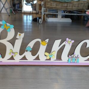 Scritta legno bianca con decori principessa L.50cm Pattycrea