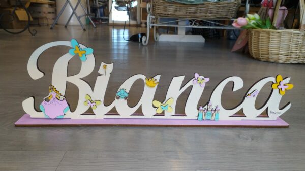 Scritta legno bianca con decori principessa L.50cm Pattycrea