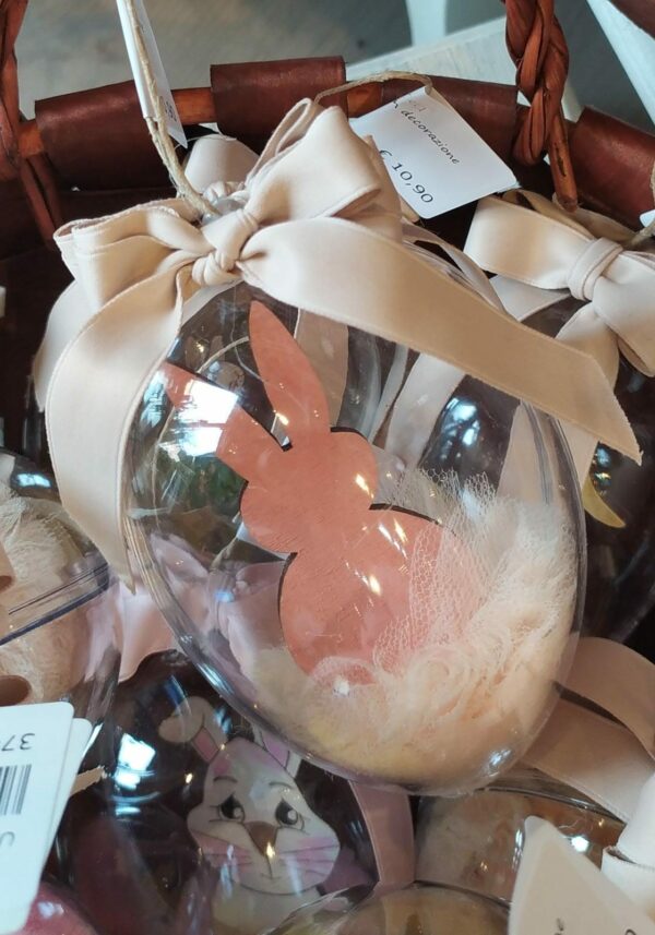 Uovo plexiglass con decorazione legno tulle e nastro 15cm Pattycrea